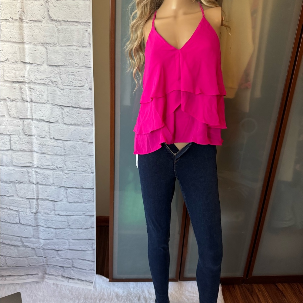 Express Tiered Bright Pink Top